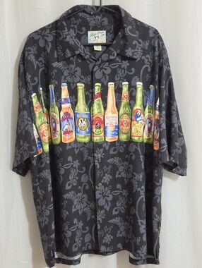 Big Dogs - Short Sleeve Button Down Dog Themed Beer Print Hawaiian Shirt